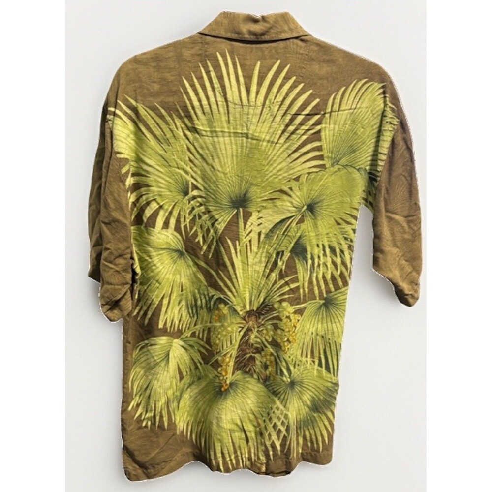 Tommy Bahama 100% Silk Palm Tree Back Print Camp Shirt Men’s Small Green